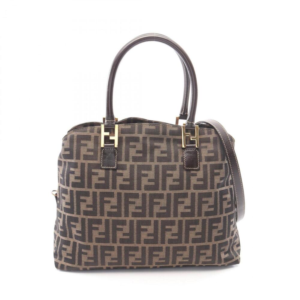 Fendi Zucca 2-Way Handbag, Canvas and Leather, Women's, Brown, 83149681981